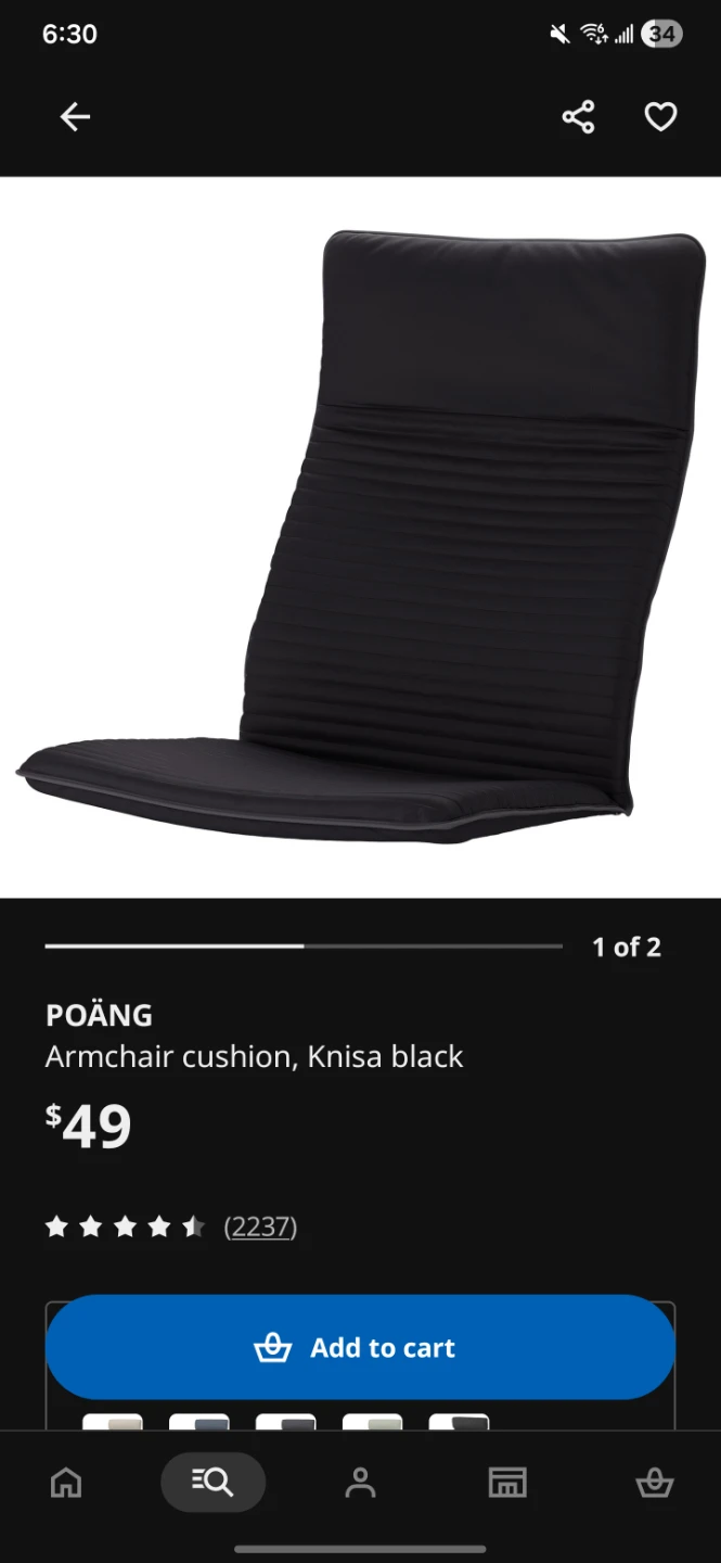 IKEA POÄNG Armchair Cushion, Knisa Black