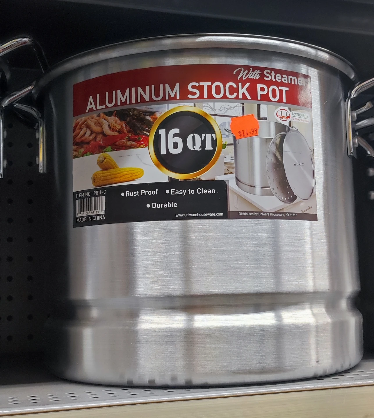 Uniware Aluminum Stock Pot with Steamer 16 Quart