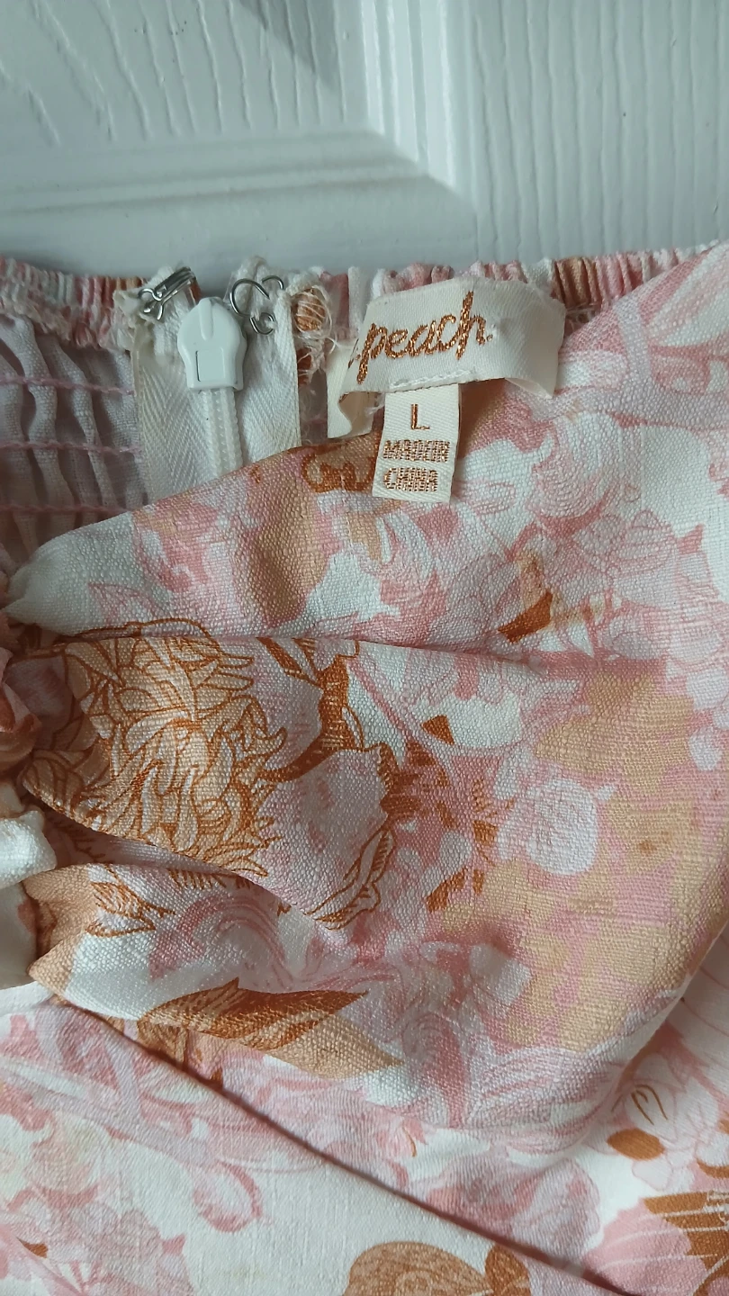 Peach Ruched Floral Dress - Size L - photo 3