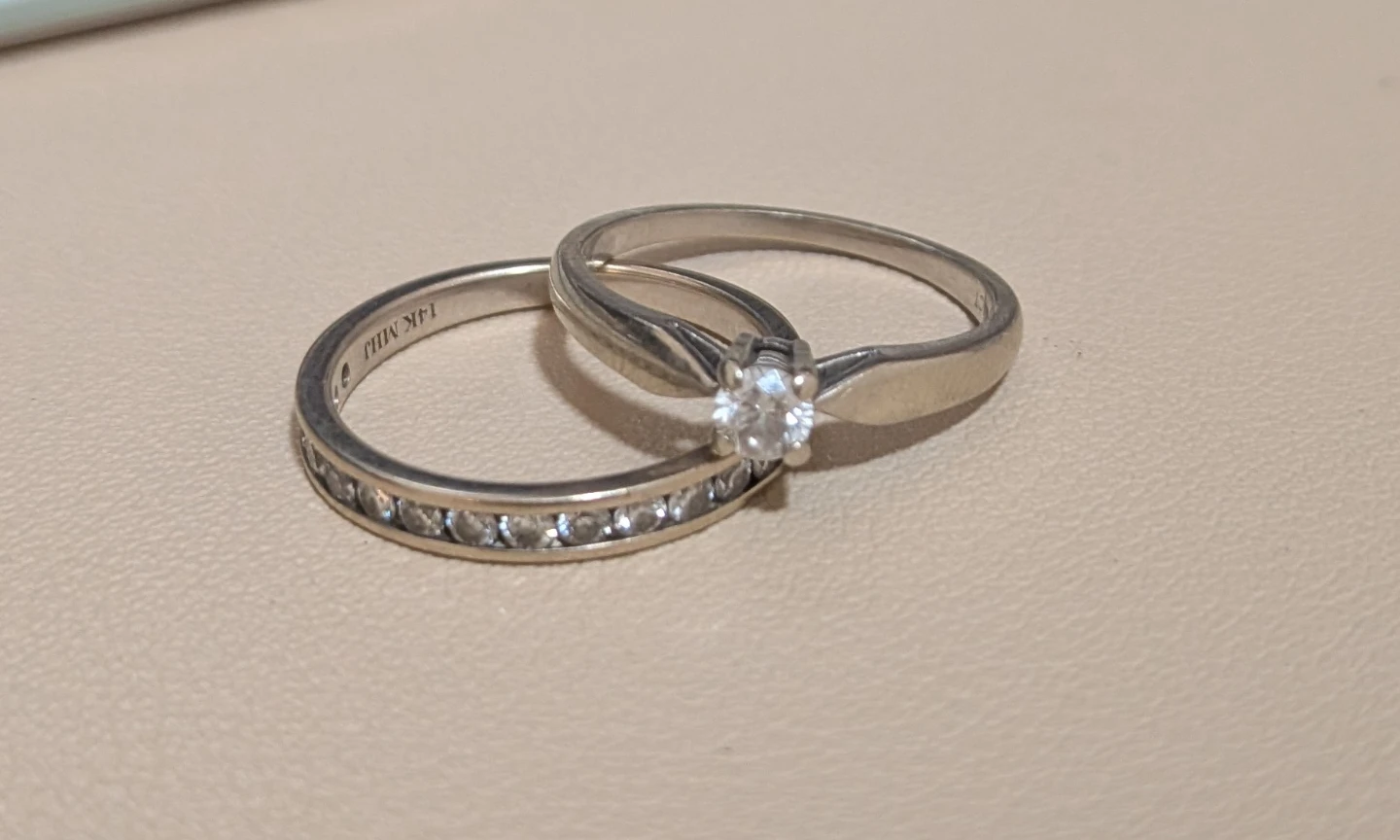 14K and 10K White Gold Diamond Engagement Ring Set