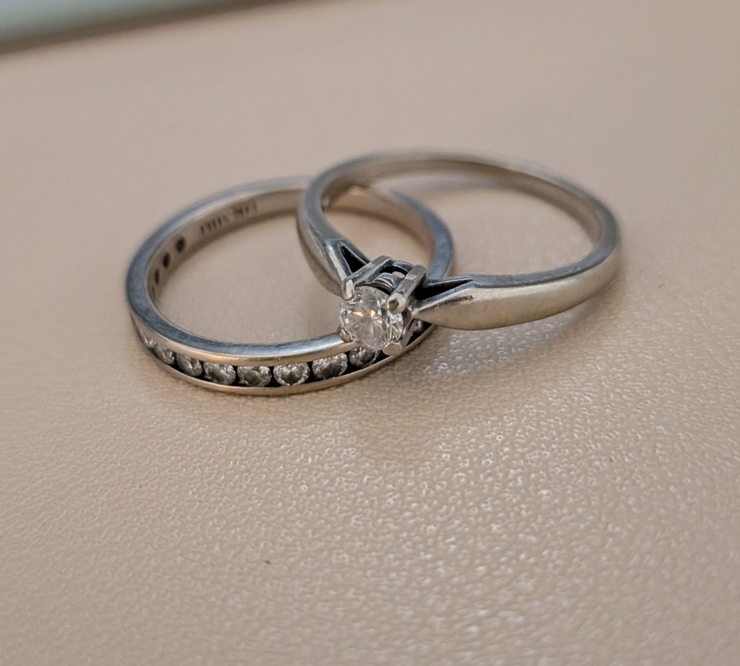 14K and 10K White Gold Diamond Engagement Ring Set - photo 2