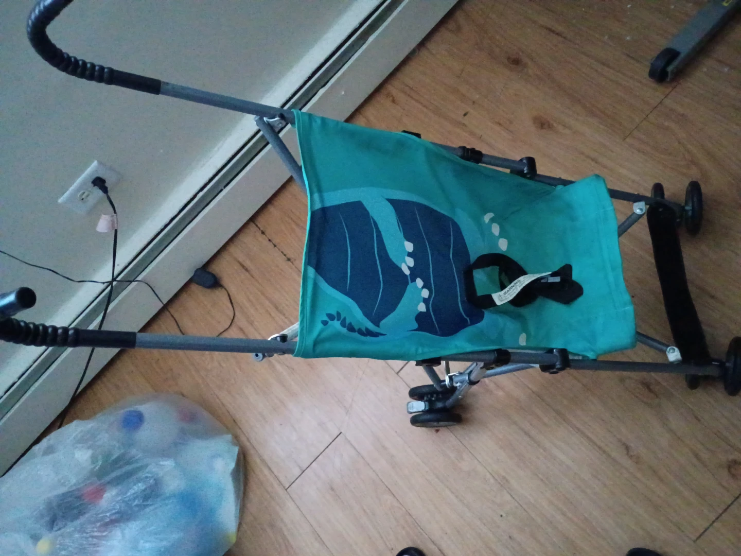 Teal Baby Stroller with Fish Design