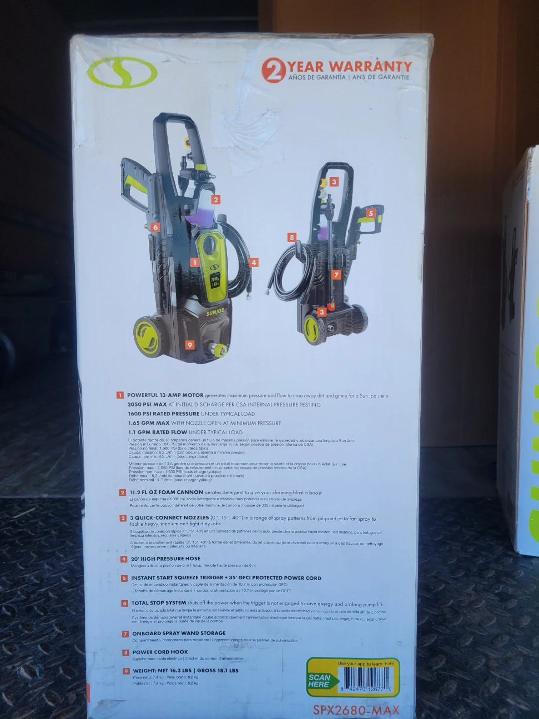 Sun Joe 13A Electric Pressure Washer 2050 PSI Max