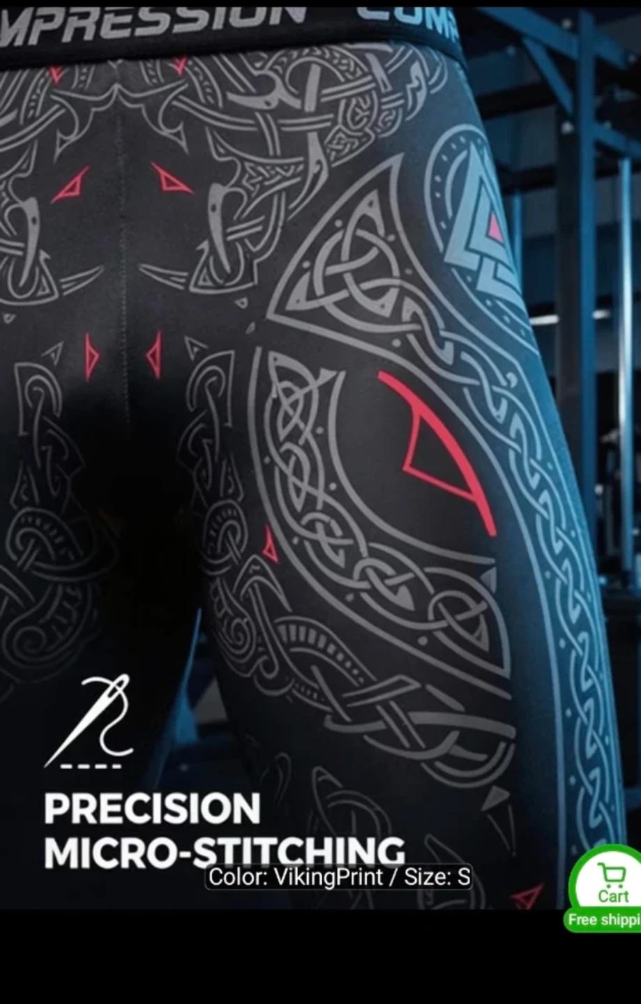 Compression Viking Print Athletic Tights - Size S - photo 5
