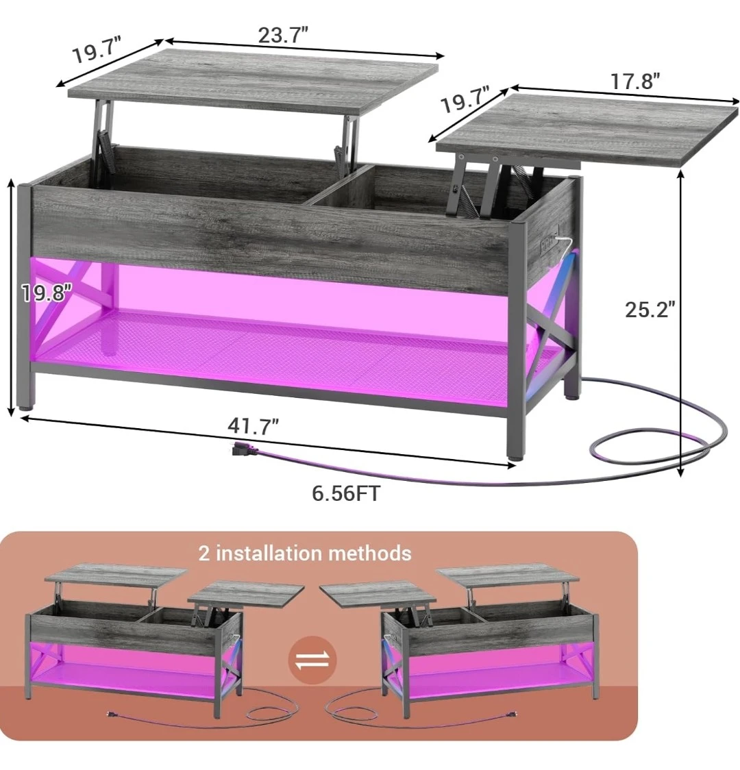 Lift Top Coffee Table with Storage and LED Lights - photo 2