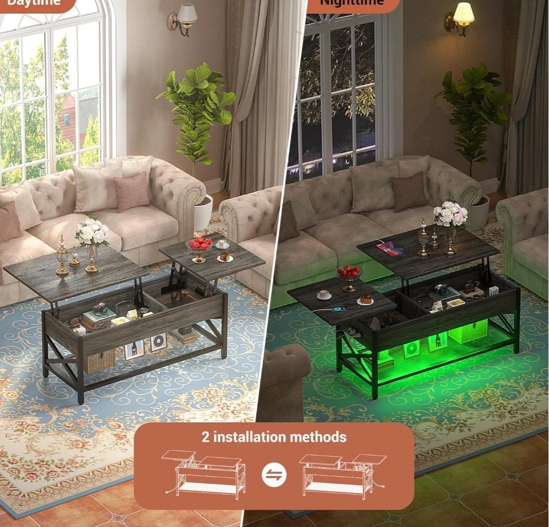 Lift Top Coffee Table with Storage and LED Lights - photo 3