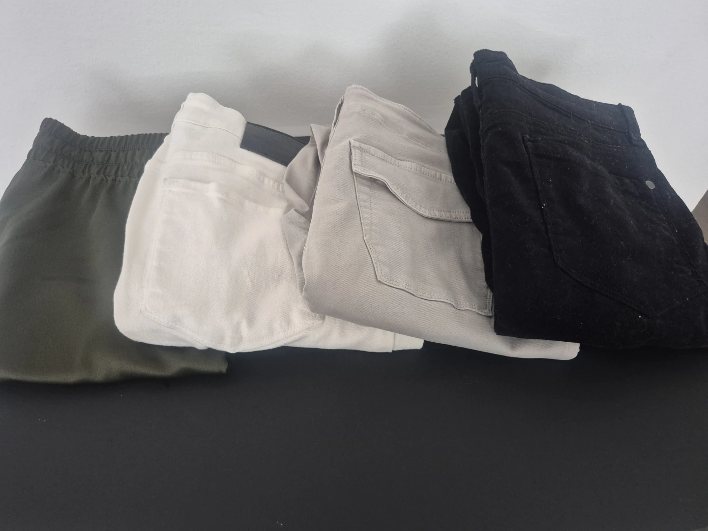 Lot of 4 Pairs of Pants - Black, White, Khaki, Olive