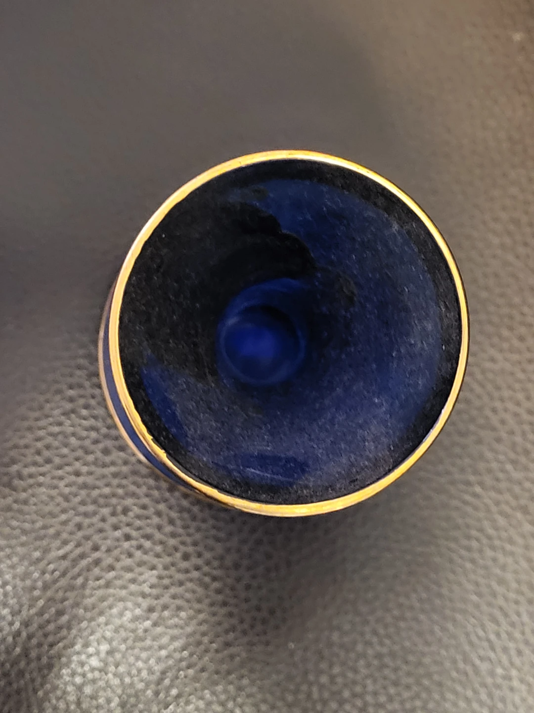 Blue Glass Bud Vase with Floral Design and Gold Trim - photo 3