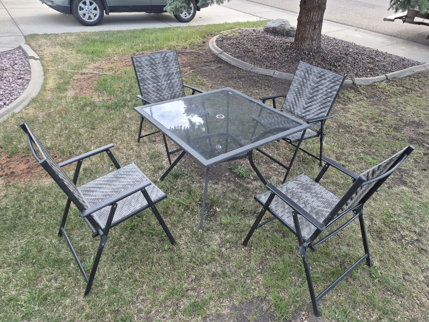 Square Glass Top Patio Table with 4 Chairs - photo 2