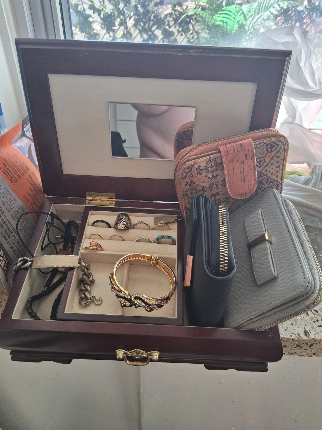 Wooden Jewellery Box with Mirror