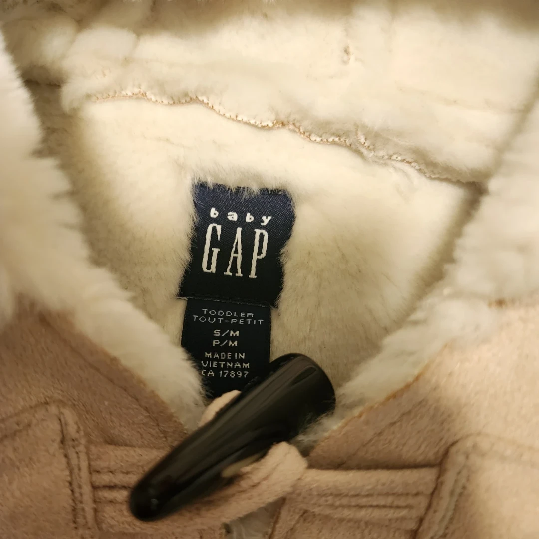 Baby Gap Toddler Cape S/M Beige Suede Sherpa Lined Hooded Duffle - photo 2