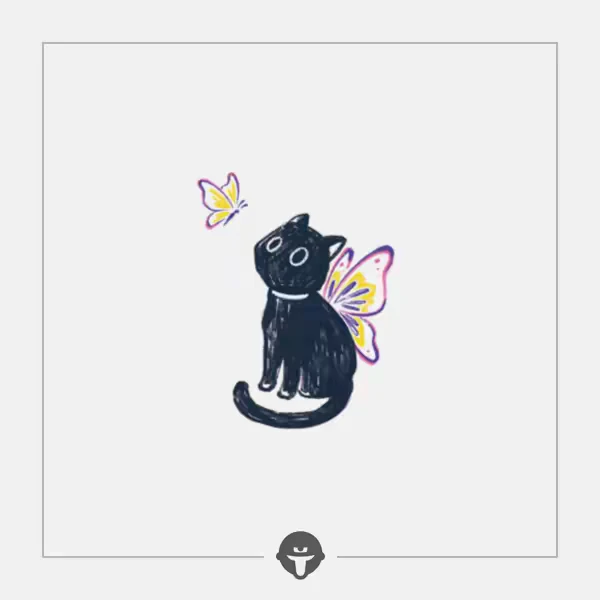 Temporary Tattoo - Black Cat with Butterfly Wings - photo 2
