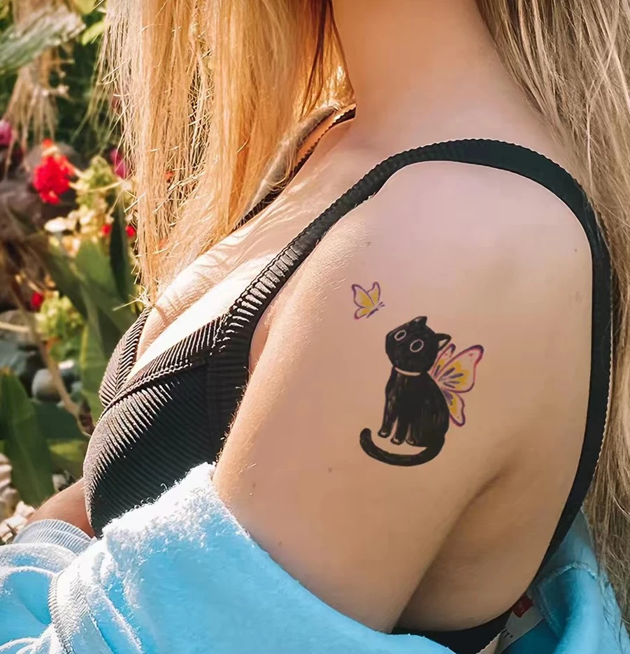 Temporary Tattoo - Black Cat with Butterfly Wings