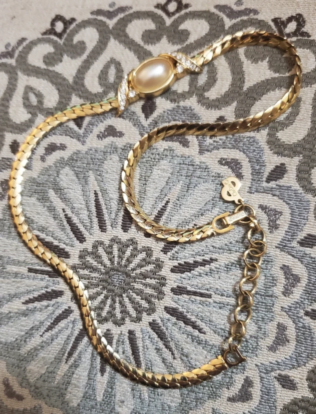 Christian Dior Gold Tone Faux Pearl & Crystal Necklace - photo 2