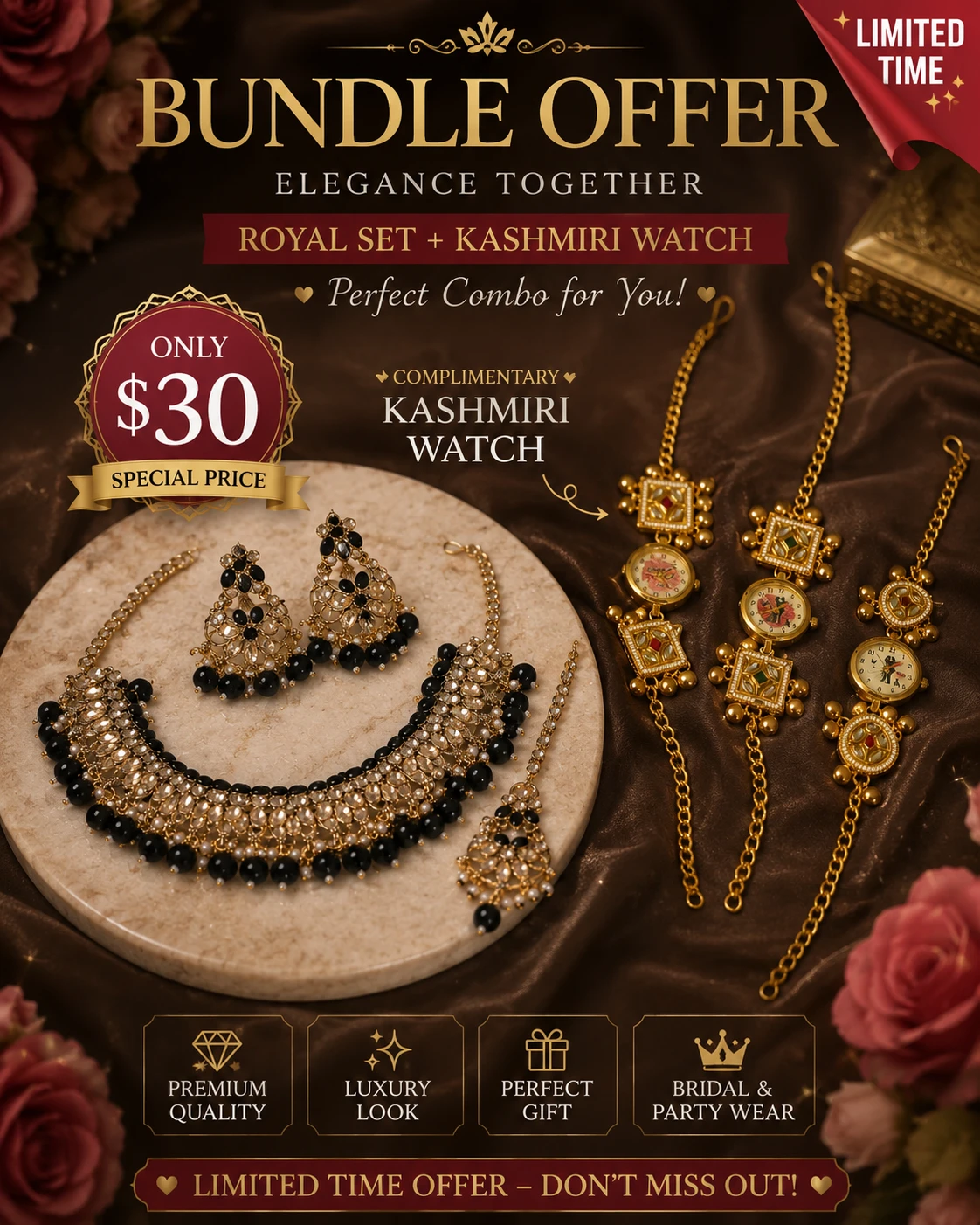 Royal Jewellery Set + Kashmiri Watch Bundle
