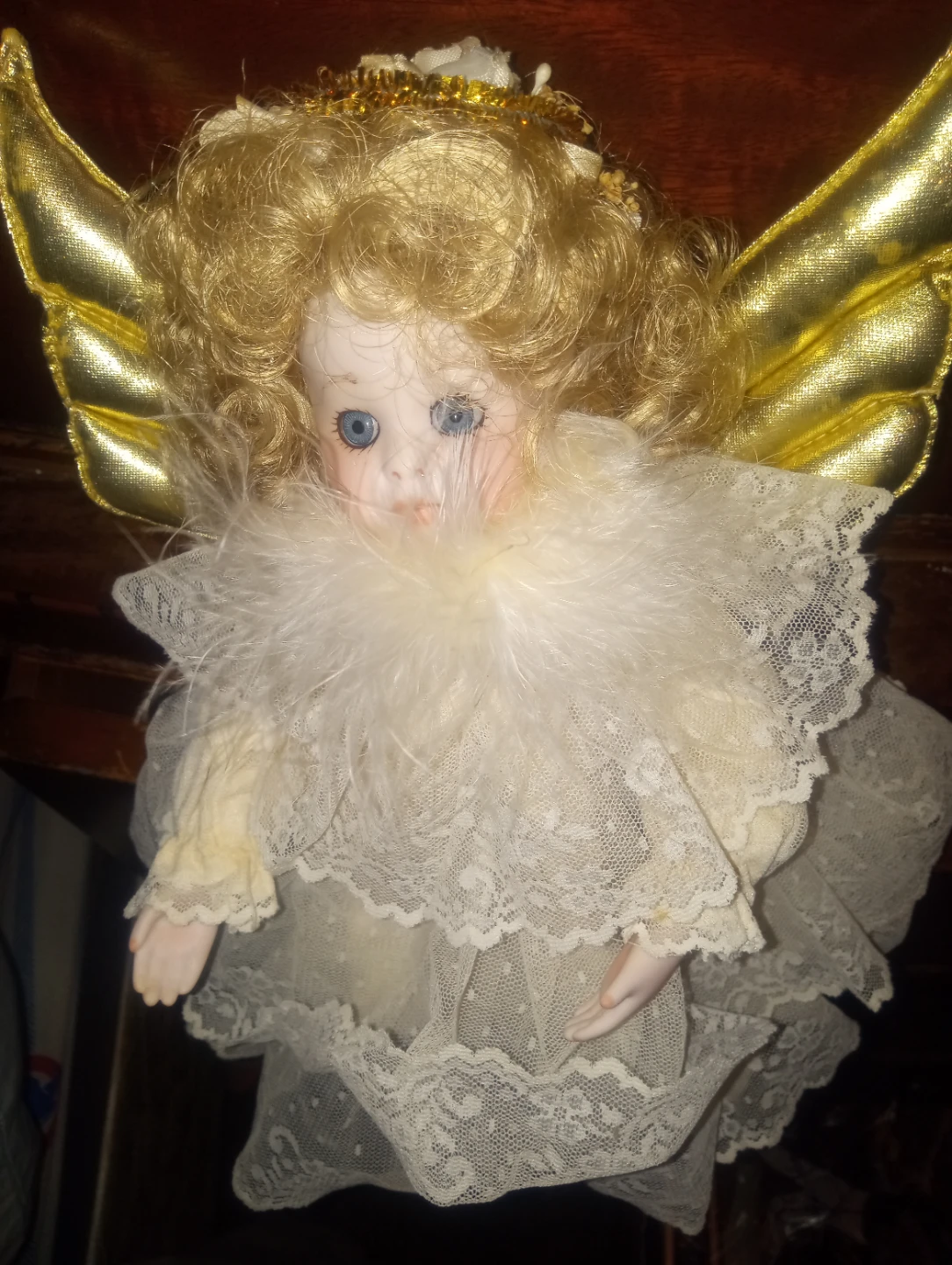Vintage Phyllis Parkins Angel Doll Tree Topper with Gold Wings