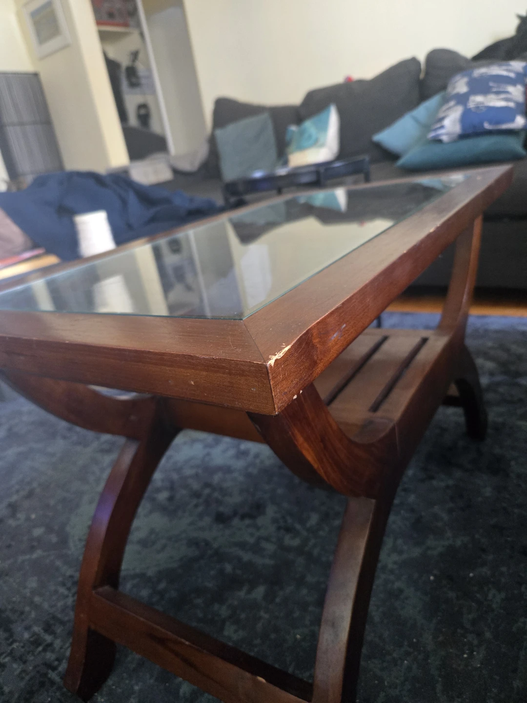 Wooden Coffee Table with Glass Top