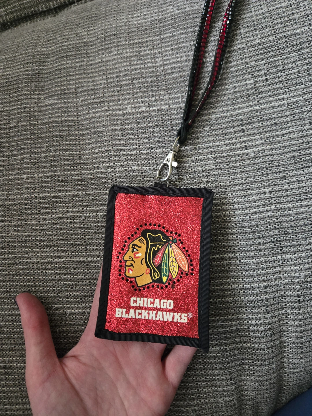 Chicago Blackhawks Glitter Lanyard ID Holder