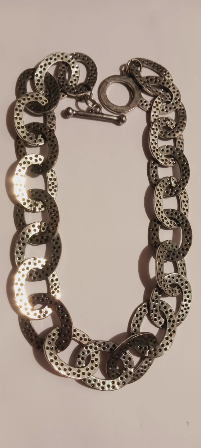 Silver Tone Chunky Chain Link Necklace with Toggle Clasp - photo 4