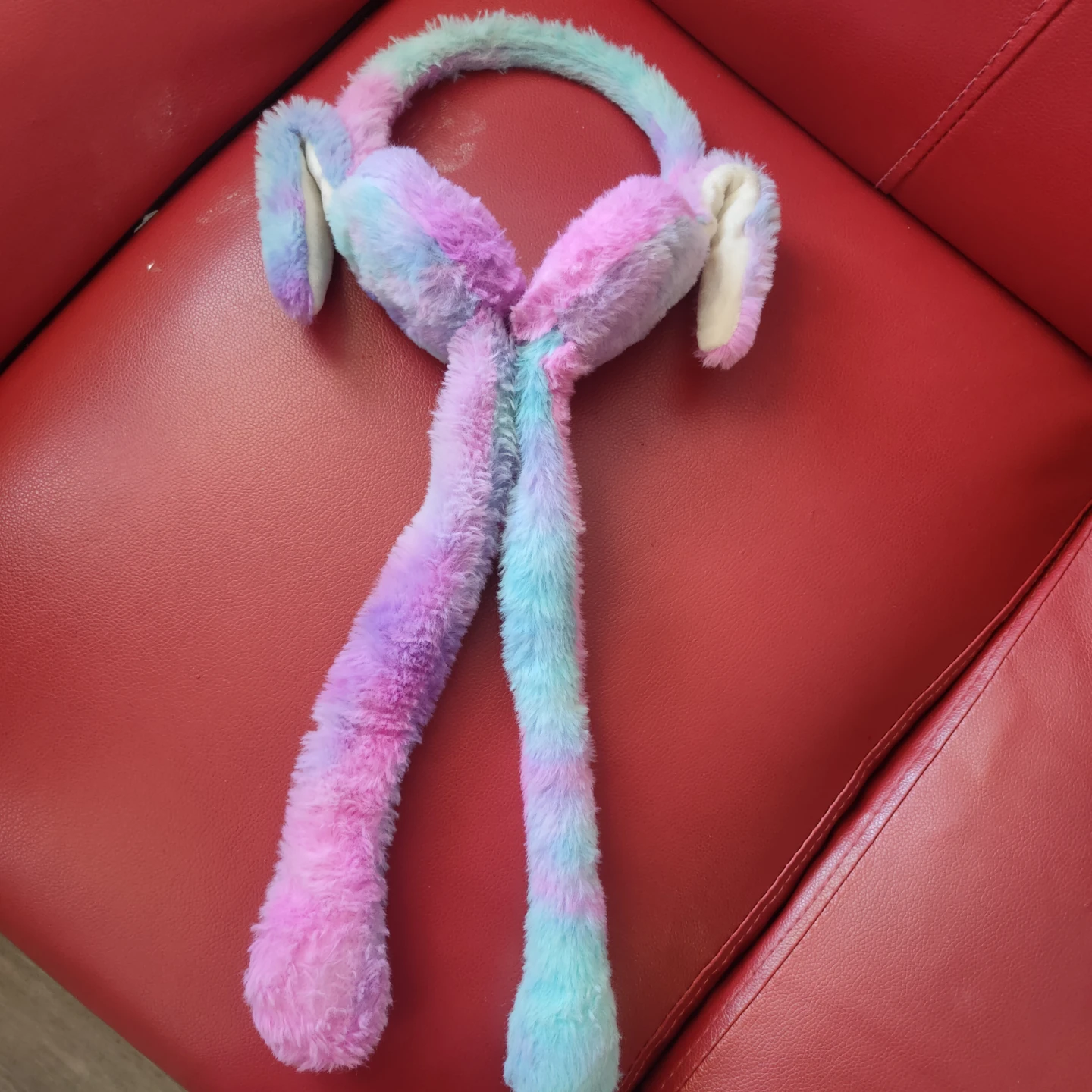 Plush Bunny Ear Earmuffs - Tie-Dye Pink, Purple, Blue