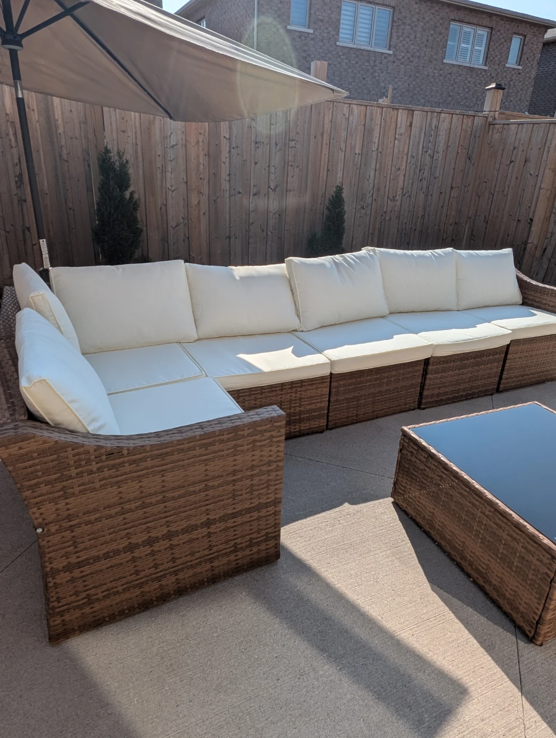 Wicker Sectional Patio Sofa with Coffee Table and Umbrella - photo 2