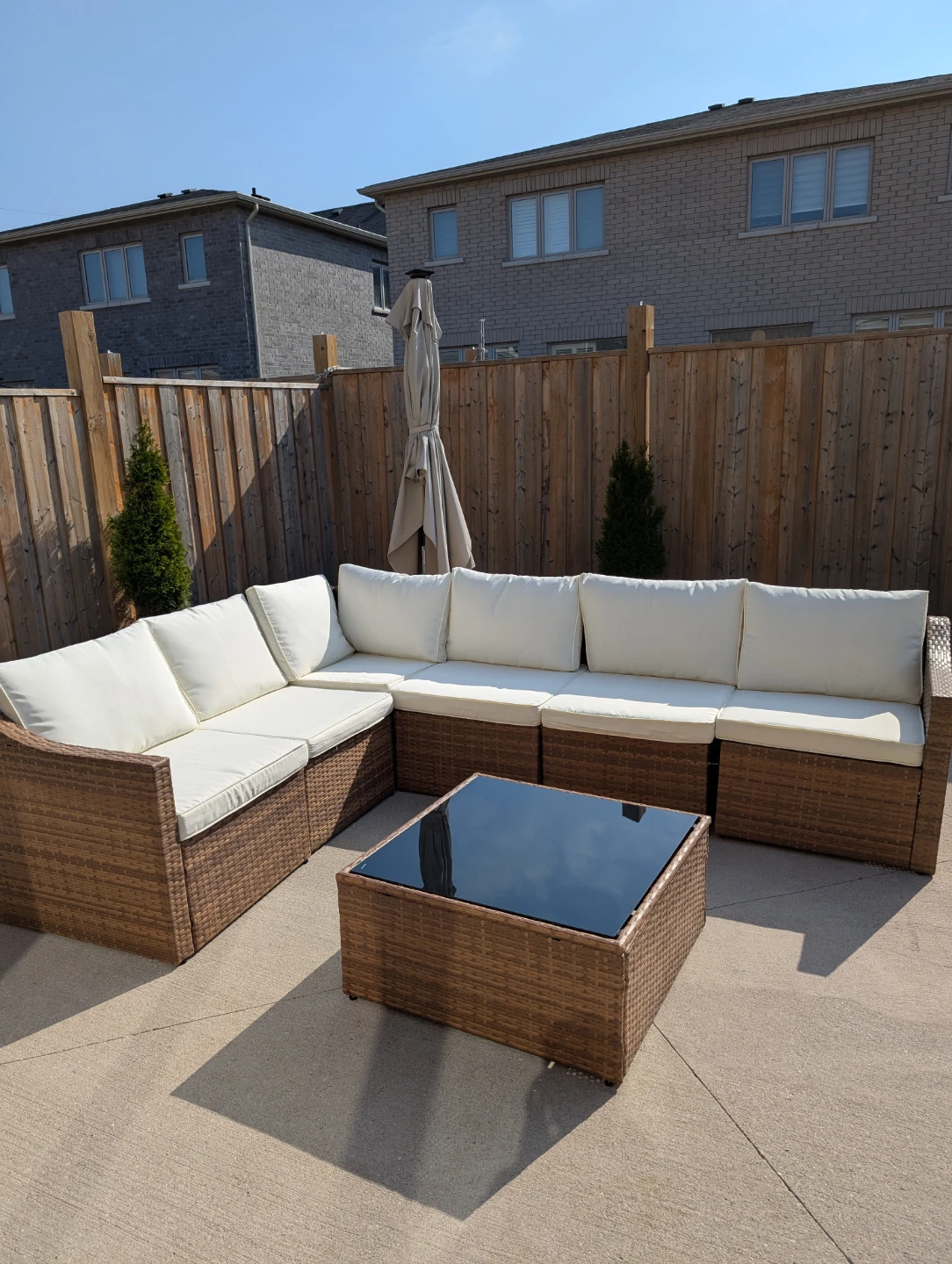 Wicker Sectional Patio Sofa with Coffee Table and Umbrella - photo 3