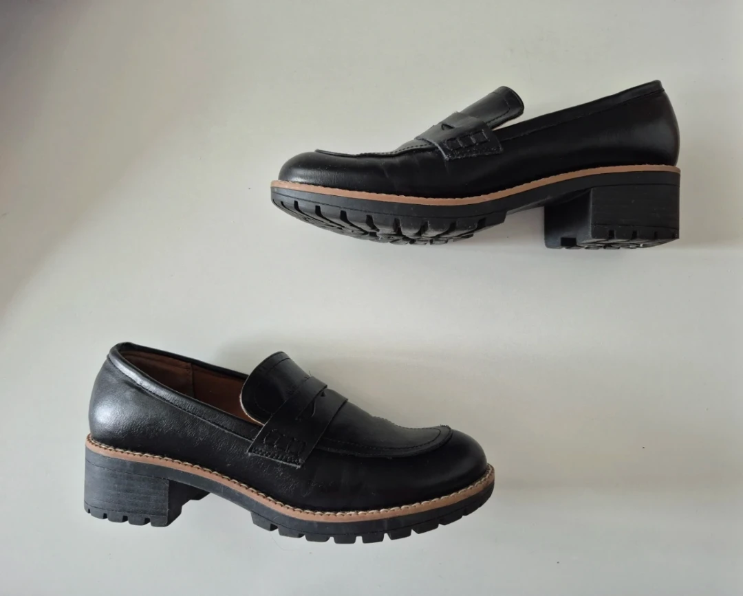 Black Penny Loafer Block Heels