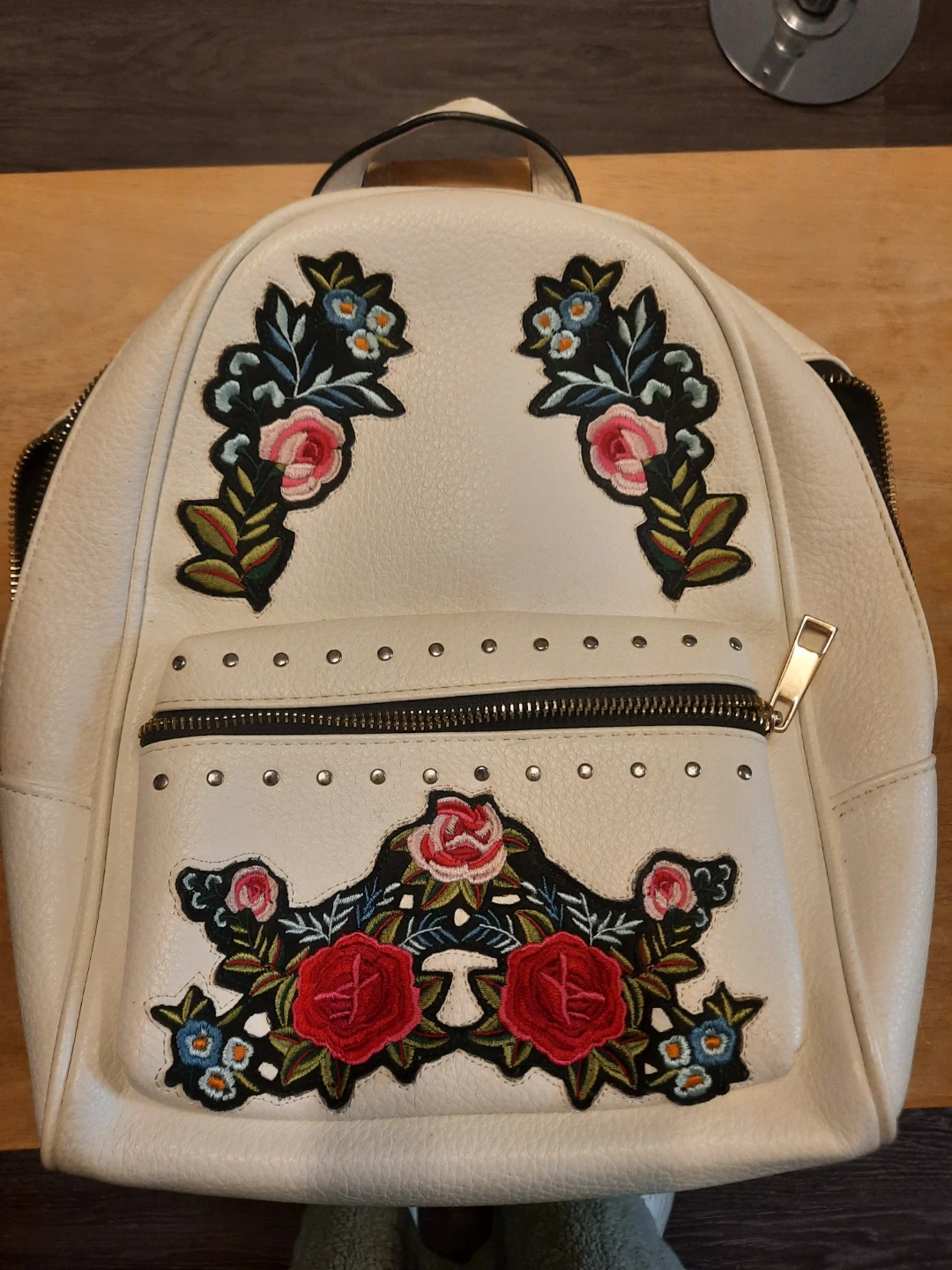 ALDO White Backpack with Floral Embroidery