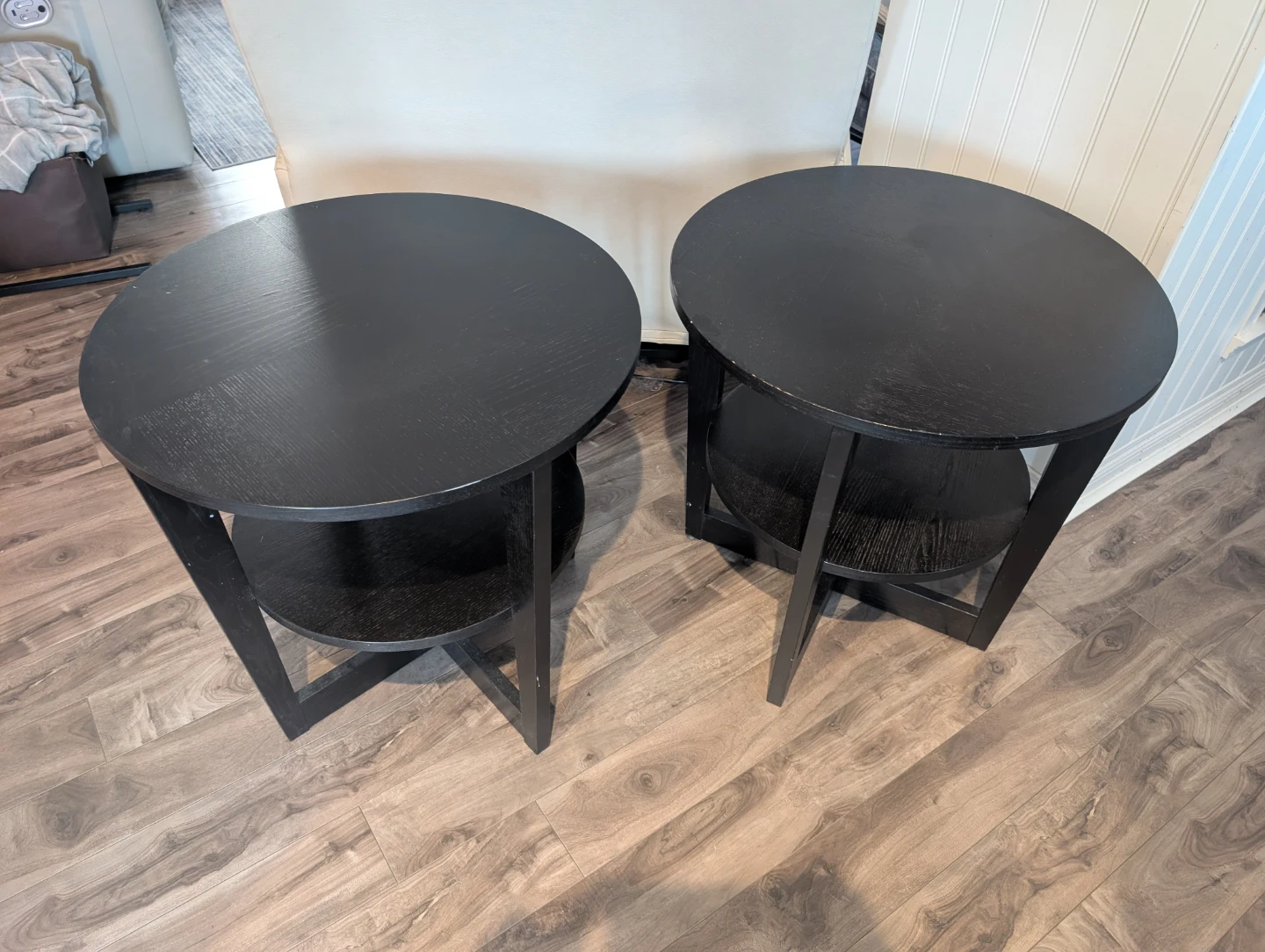 2 Black Round End Tables