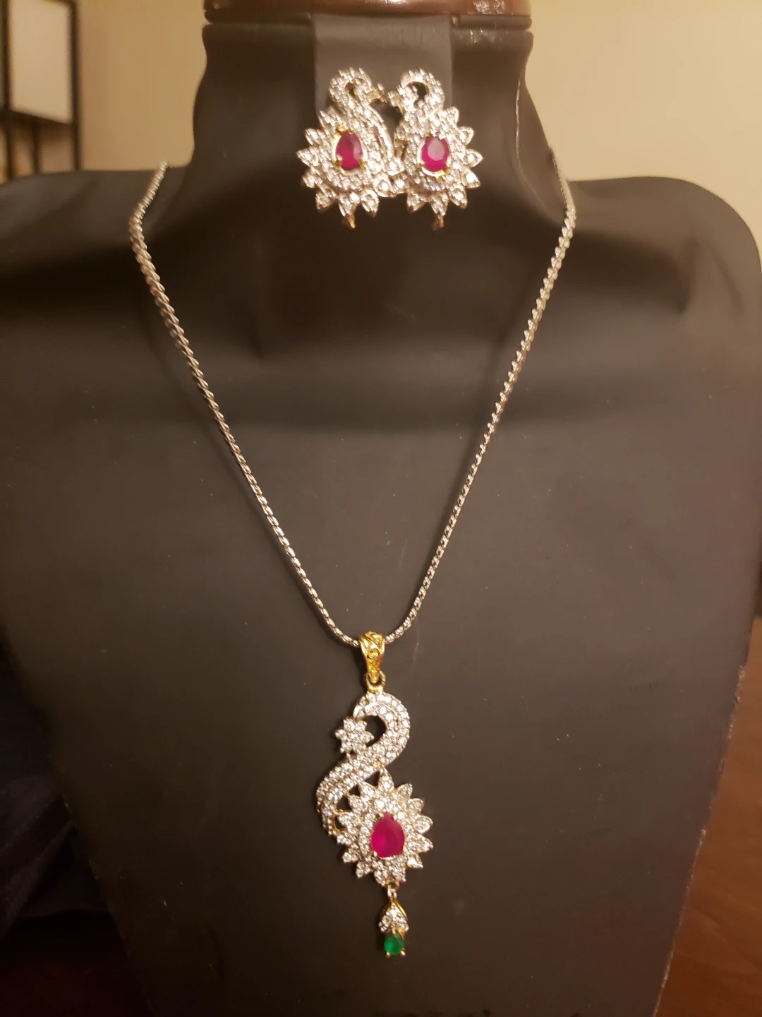 Rhinestone Peacock Necklace and Earring Set