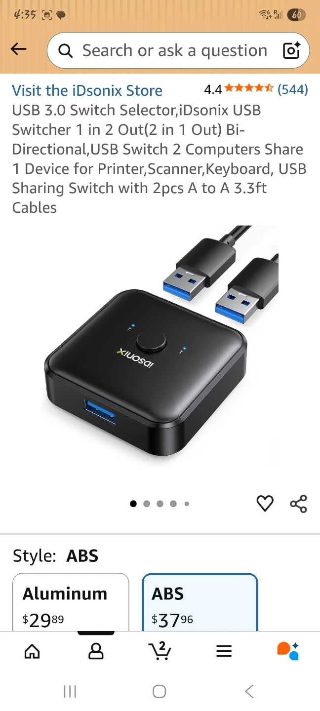 USB 3.0 Switcher 1 In 2 Out, ABS