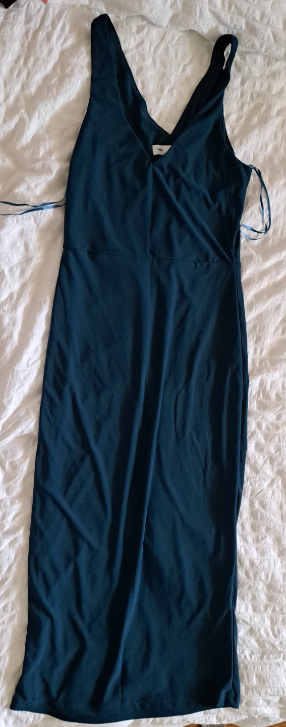 Teal V-Neck Midi Dress