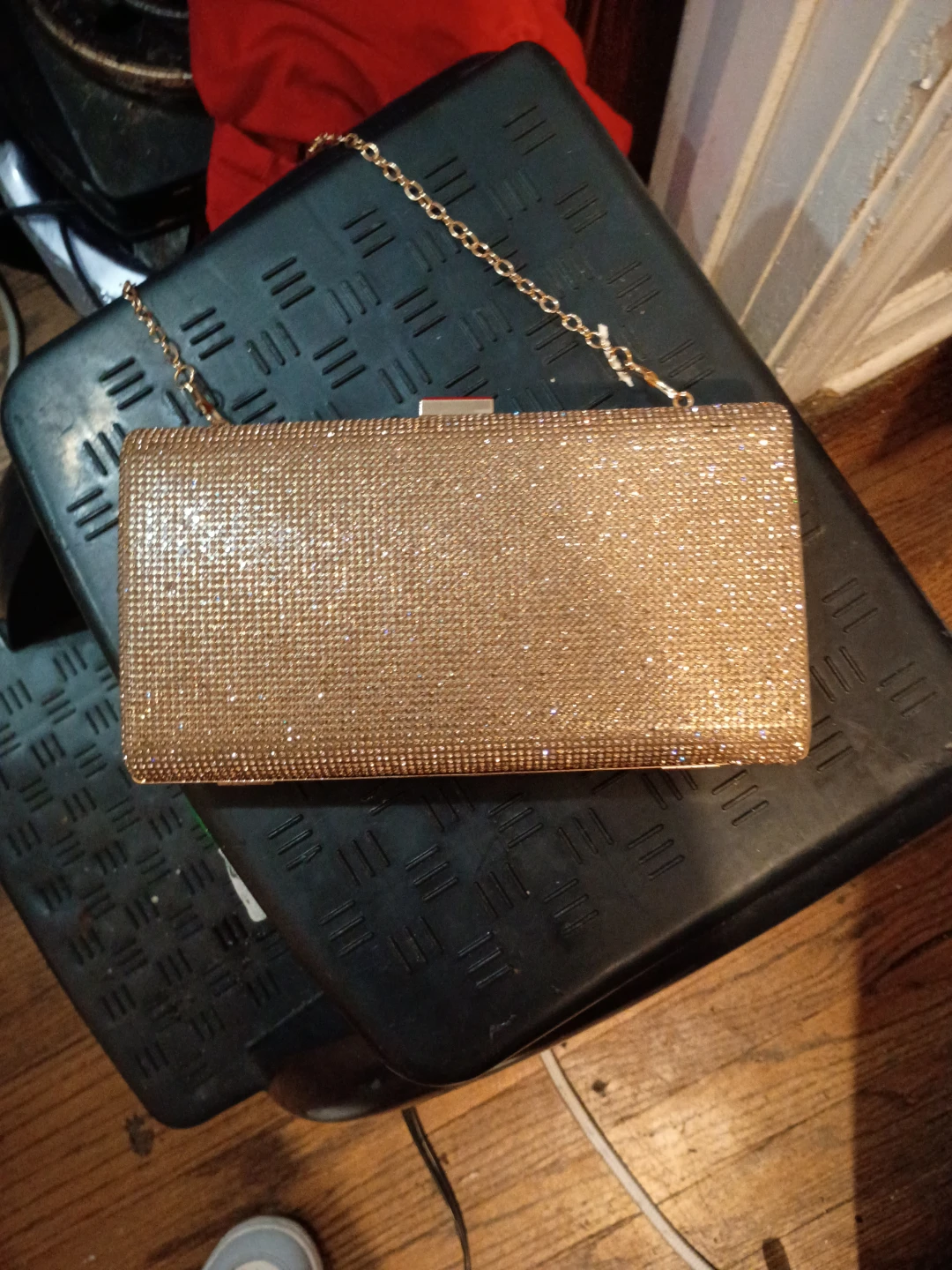 Sparkly Gold Clutch Handbag with Chain Strap