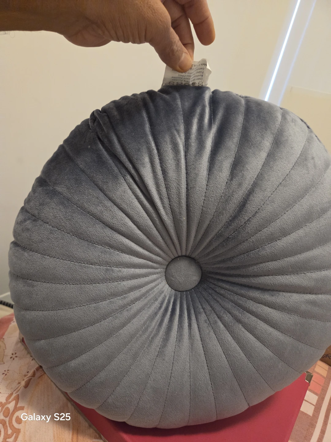 Grey Velvet Round Throw Pillow