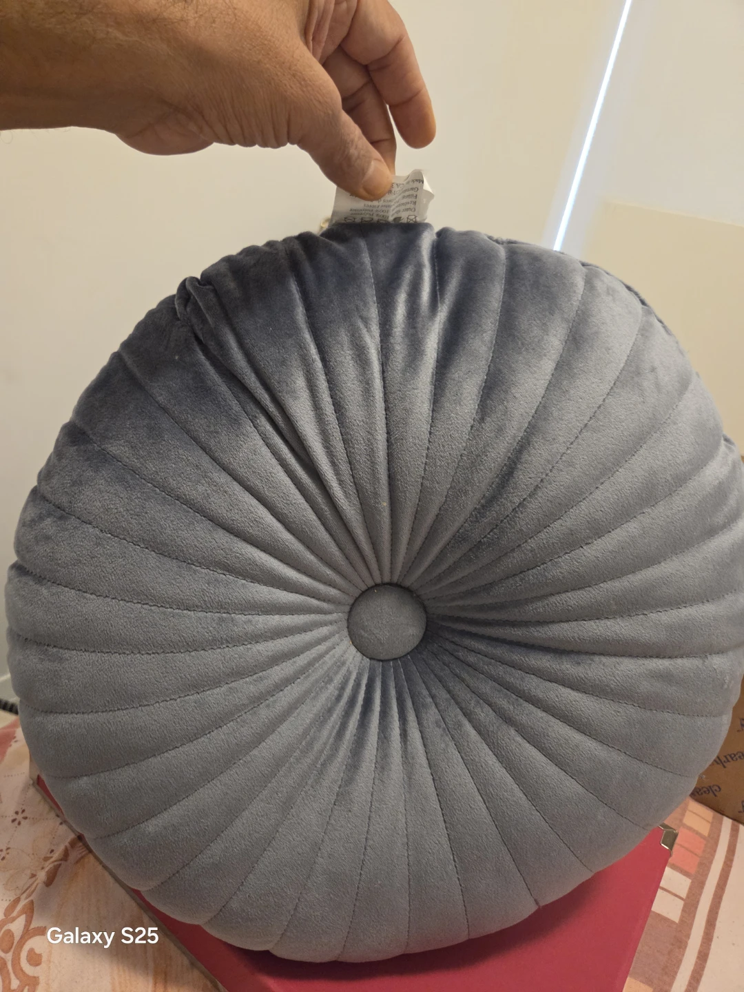 Grey Velvet Round Throw Pillow - photo 2
