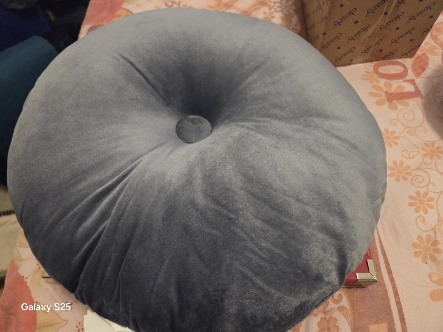 Grey Velvet Round Throw Pillow - photo 3