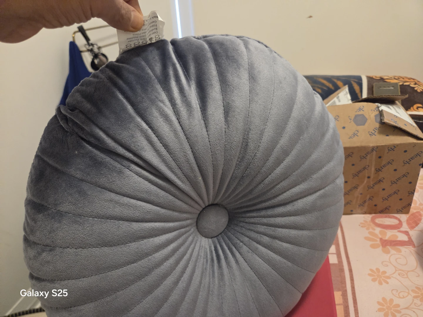 Grey Velvet Round Throw Pillow - photo 4