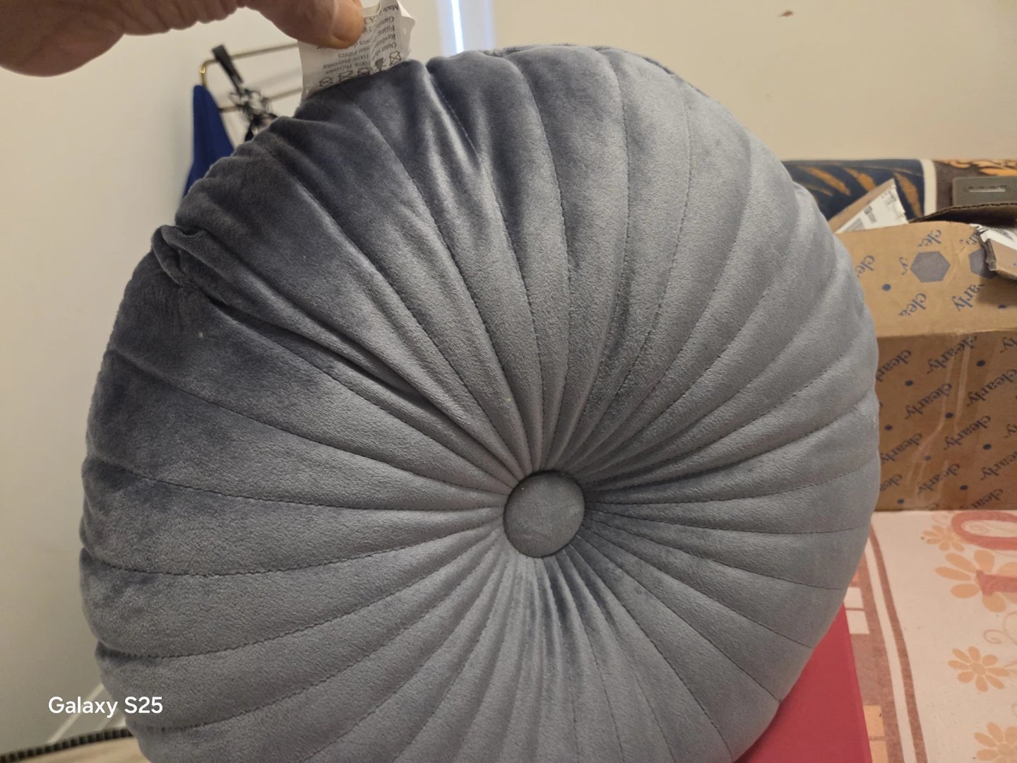 Grey Velvet Round Throw Pillow - photo 5