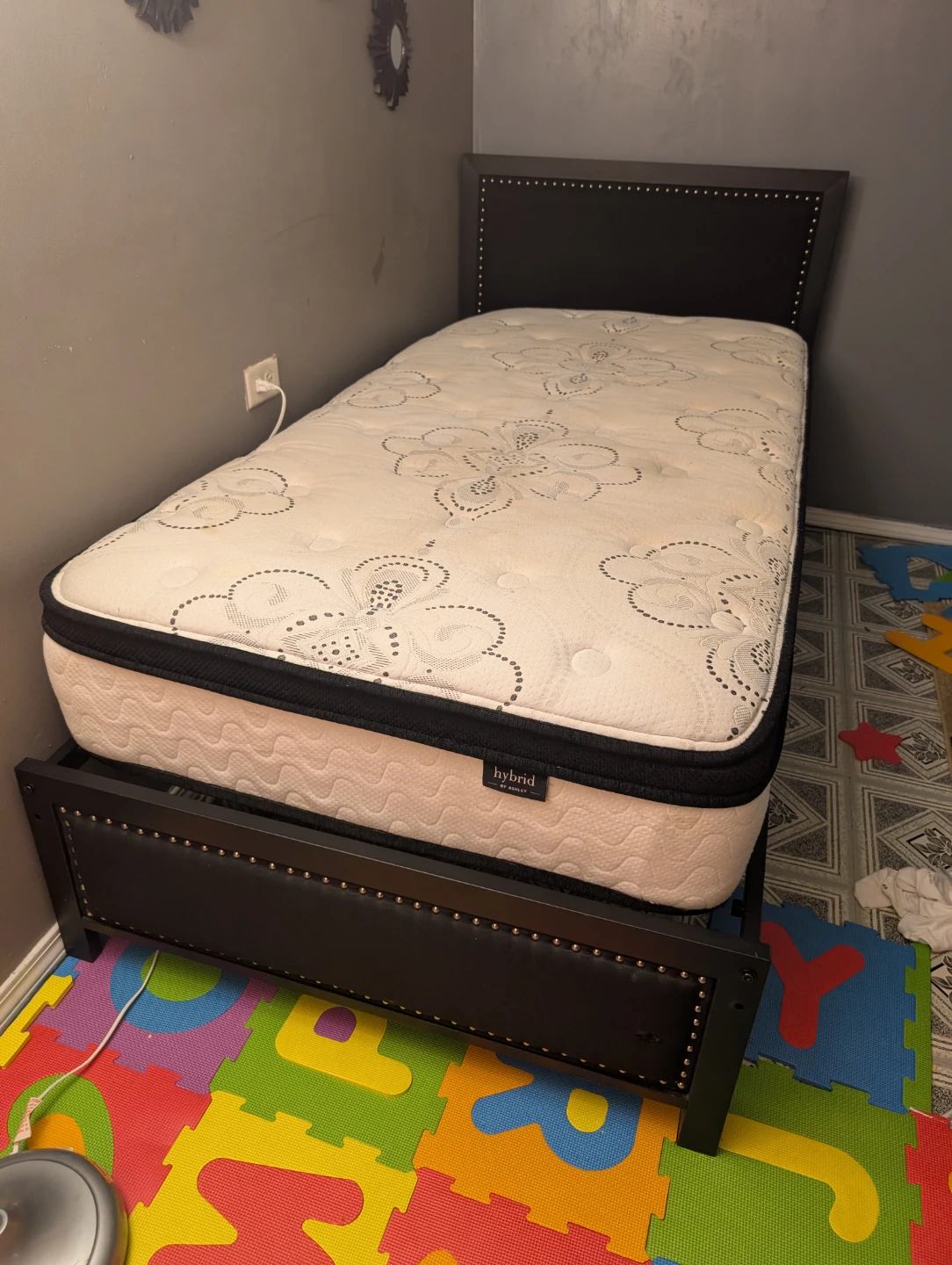 Twin Hybrid Mattress with Black Upholstered Bed Frame - photo 3