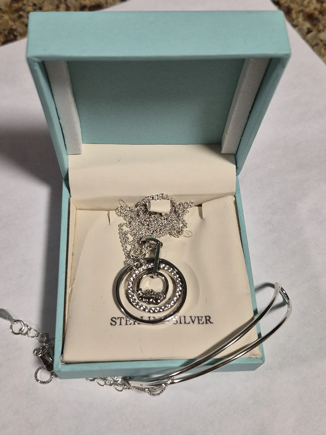Sterling Silver Pendant Necklace and Bangle Set