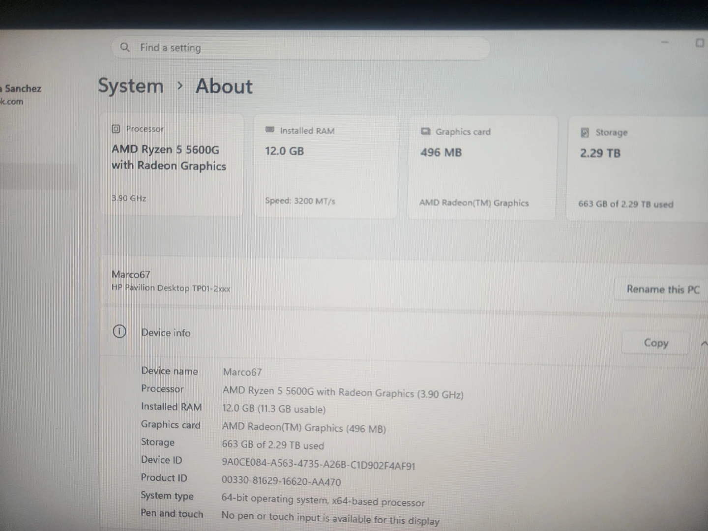 HP computer, Rayzen 5600G, 12gb , 2.9 T storage, 27 monit - photo 5