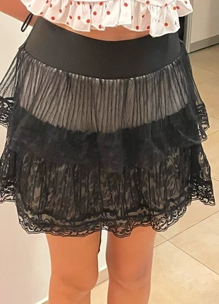 Mango Moments Black Lace Ruffle Skirt - Size M - photo 3