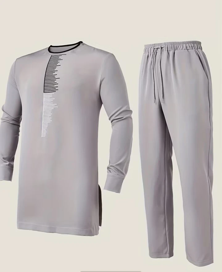 Men's Grey Kaftan and Pants Set