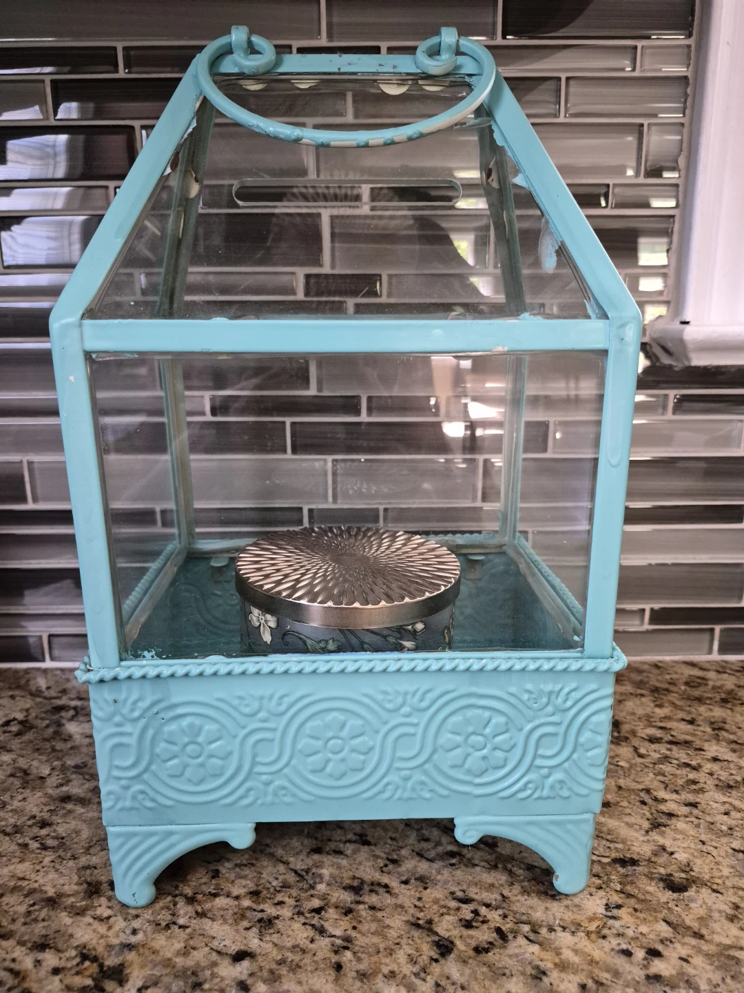 Turquoise Decorative Lantern with Candle