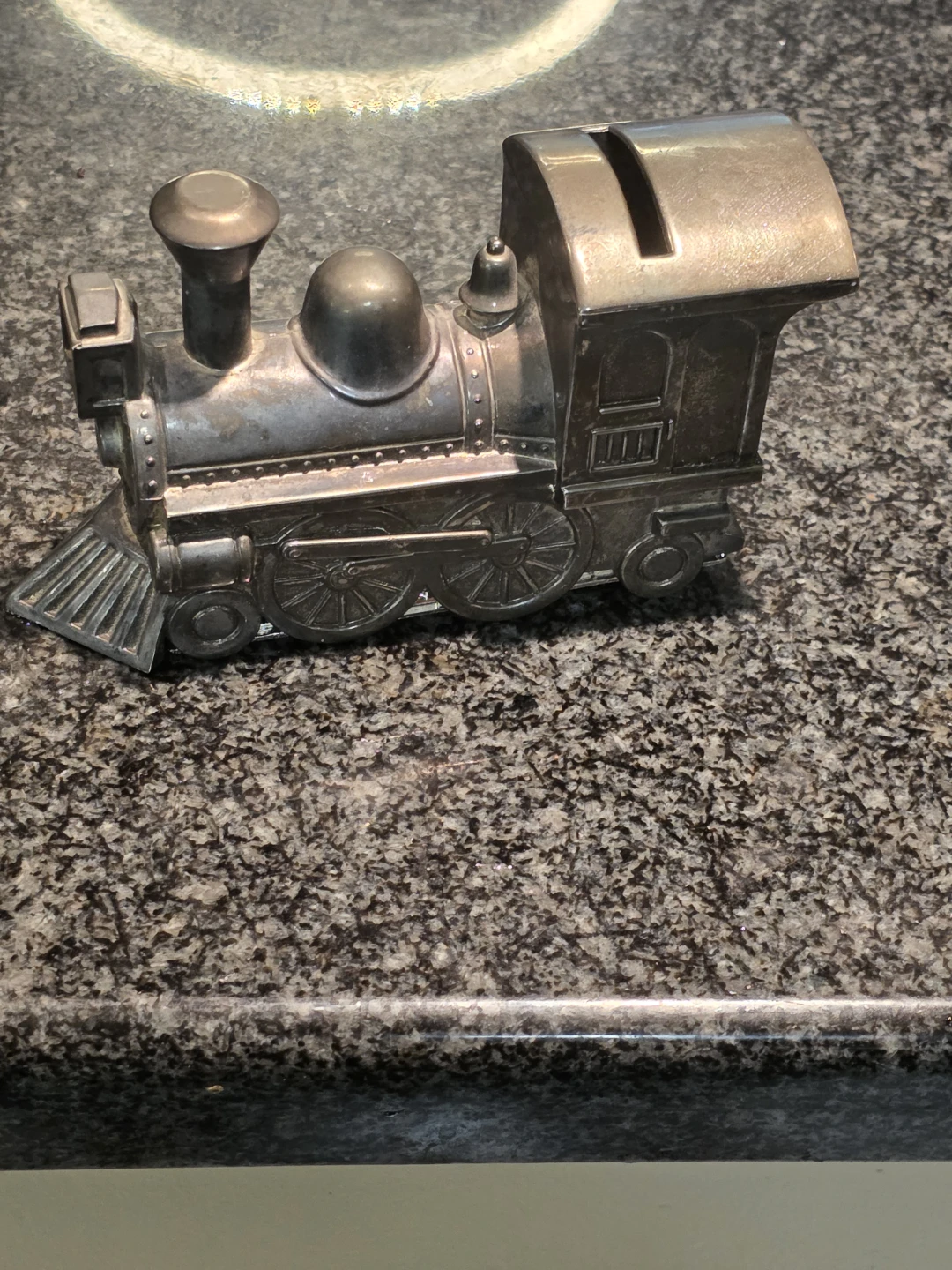 Godinger silver-plated metal train money bank