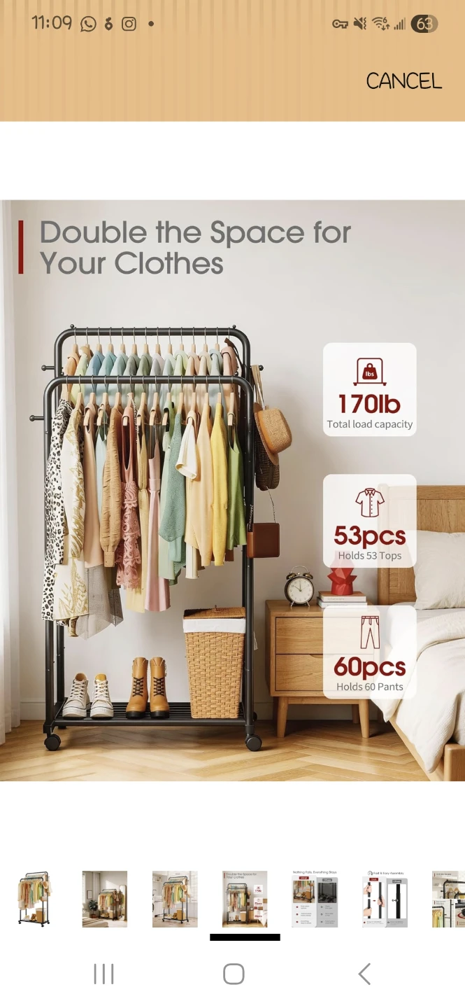 Sakugi Double-Rod Clothing Rack - Black - photo 5