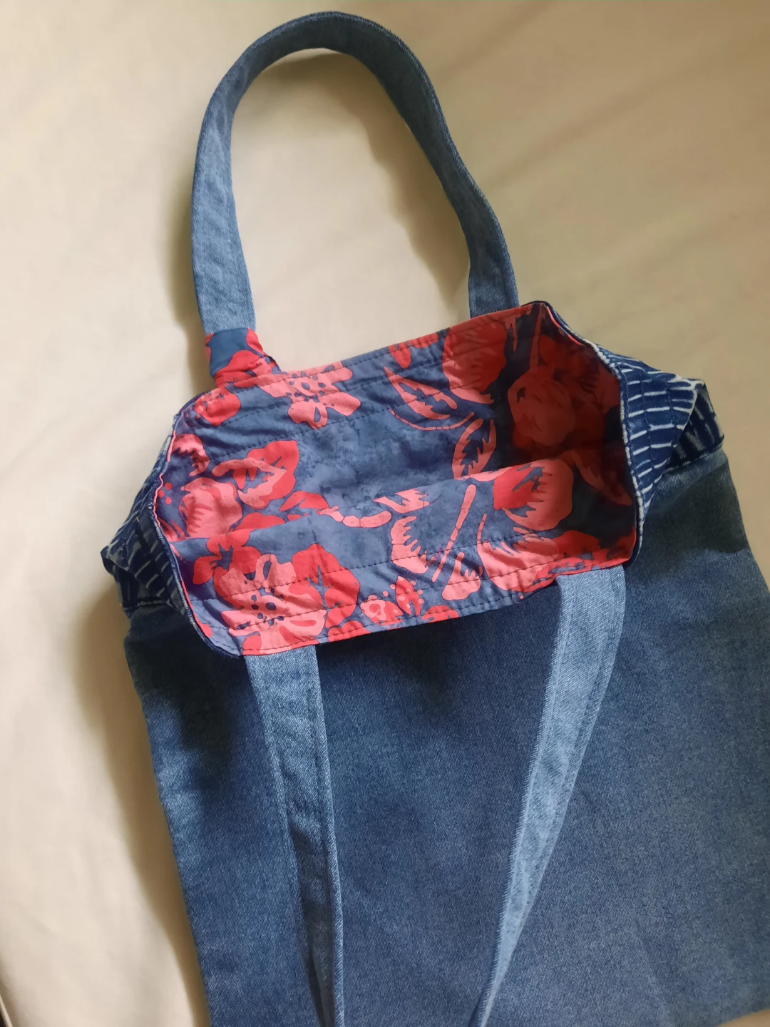 Denim Tote Bag with Floral Accent - photo 2