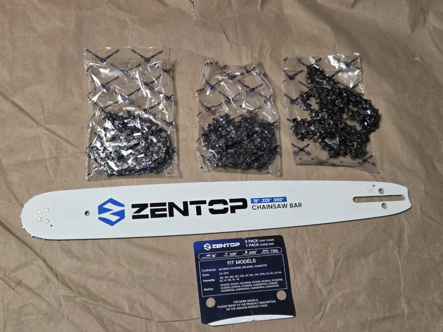 New 18" Chainsaw Bar & 3 Chains Combo (.325" / .050" / 72DL)