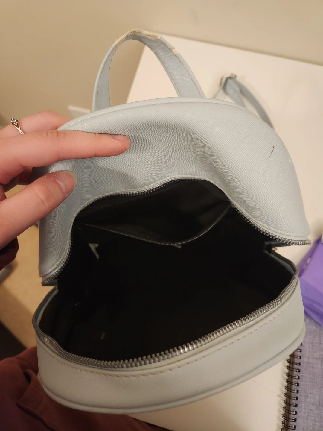 Light Blue Faux Leather Backpack - photo 4