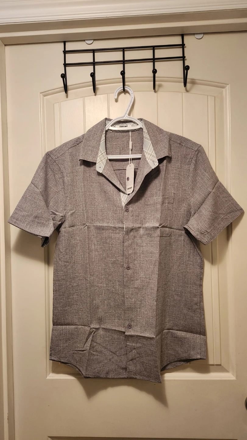 COOFANDY Men's Short Sleeve Button-Up Shirt - Grey